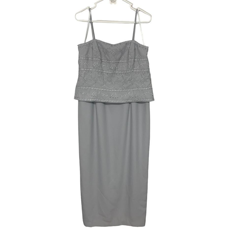 Karen Miller Gray Beaded Formal Dress Petite 14
